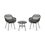 Outdoor Faux Wicker 2 Seater Chat Set with Tempered Glass Table - NH456903