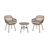 Outdoor Faux Wicker 2 Seater Chat Set with Tempered Glass Table - NH456903