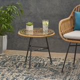 Outdoor Woven Faux Rattan Side Table with Glass Top - NH761903