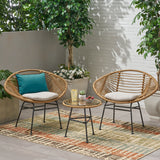 Outdoor Faux Wicker 2 Seater Chat Set with Tempered Glass Table - NH656903