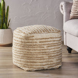 Handcrafted Boho Fabric Cube Pouf - NH938313