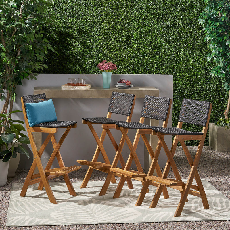 Outdoor Folding Acacia Wood Barstools (Set of 4) - NH428013