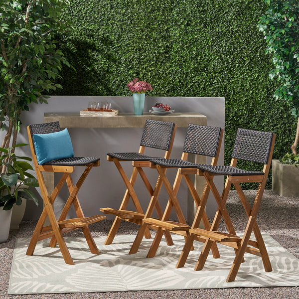 Outdoor Folding Acacia Wood Barstools (Set of 4) - NH428013