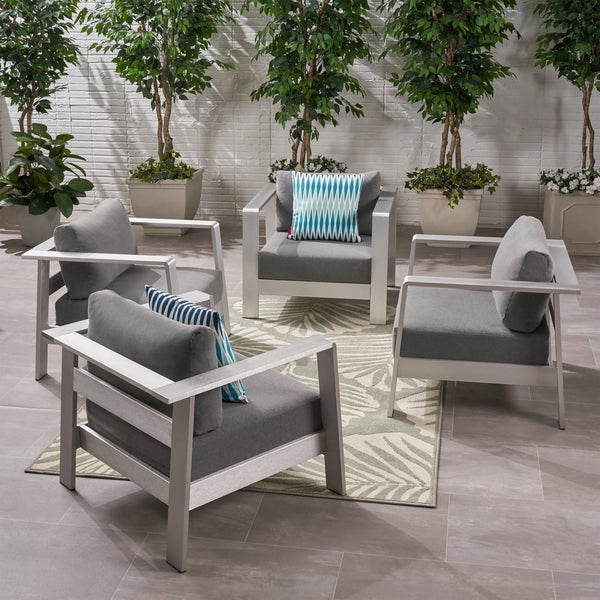 Outdoor Aluminum Club Chairs with Cushions (Set of 4) - NH979803