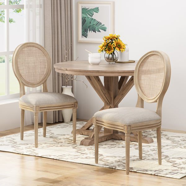 Wooden Dining Chair with Wicker and Fabric Seating (Set of 2) - NH680903