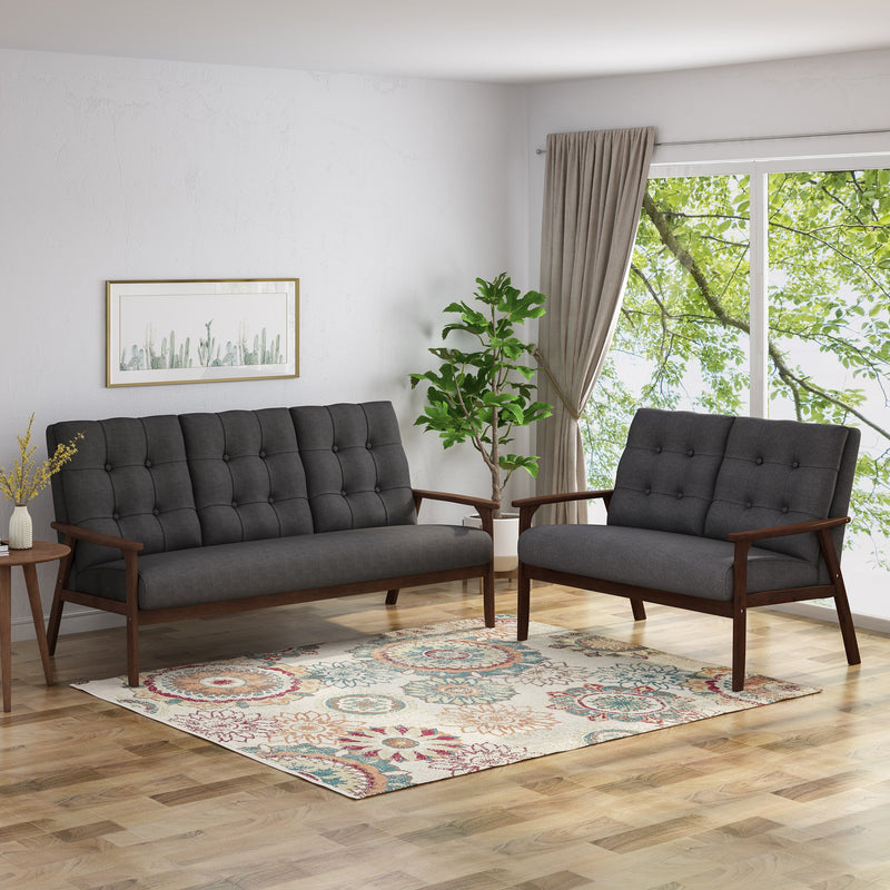 Mid Century Modern 2-Piece Fabric Sofa & Love Seat Living Room Set - NH017903