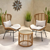 Outdoor Modern Boho 2 Seater Wicker Chat Set with Side Table - NH844013