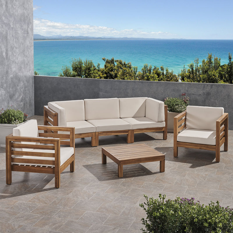 Outdoor 5 Seater Acacia Wood Sofa Chat Set - NH954803
