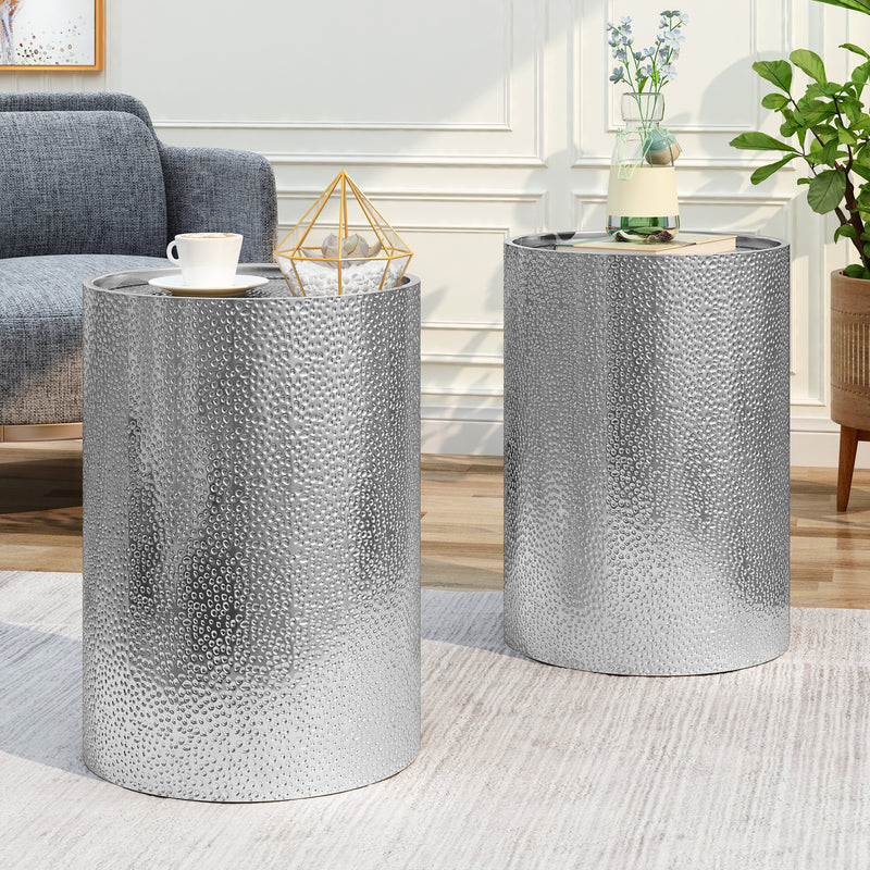 Modern Round Hammered Iron Accent Table (2 Pack) - NH609803