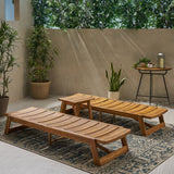 Outdoor Acacia Wood Chaise 3 Piece Lounge Set - NH952013