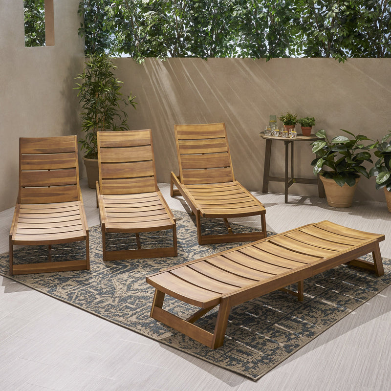 Outdoor Acacia Wood Chaise Lounge (Set of 4) - NH752013