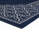 Outdoor Border Area Rug, Navy and Ivory - NH155803