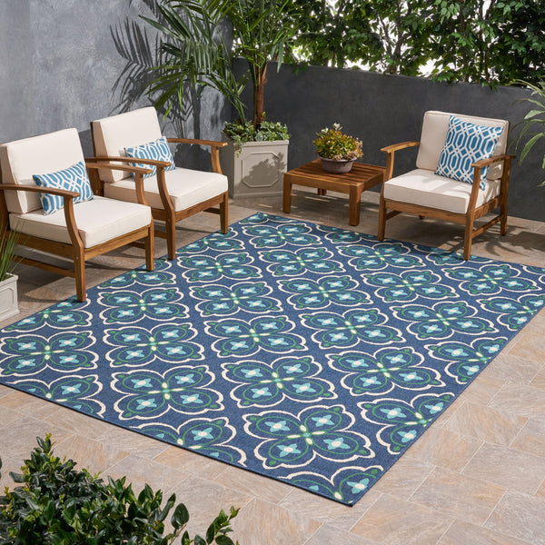 Outdoor Medallion Area Rug, Blue and Green - NH365803