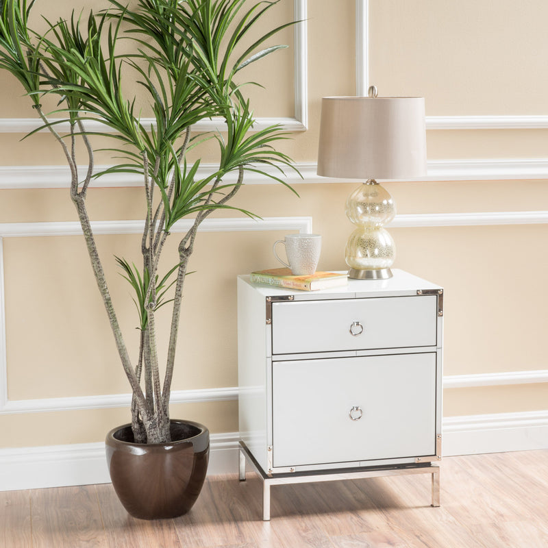 White Glass 2 Drawer Bedside Table - NH702892