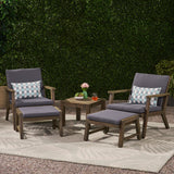 Outdoor Mid-Century Modern Acacia Wood 2 Seater Chat Set with Ottomans - NH251213
