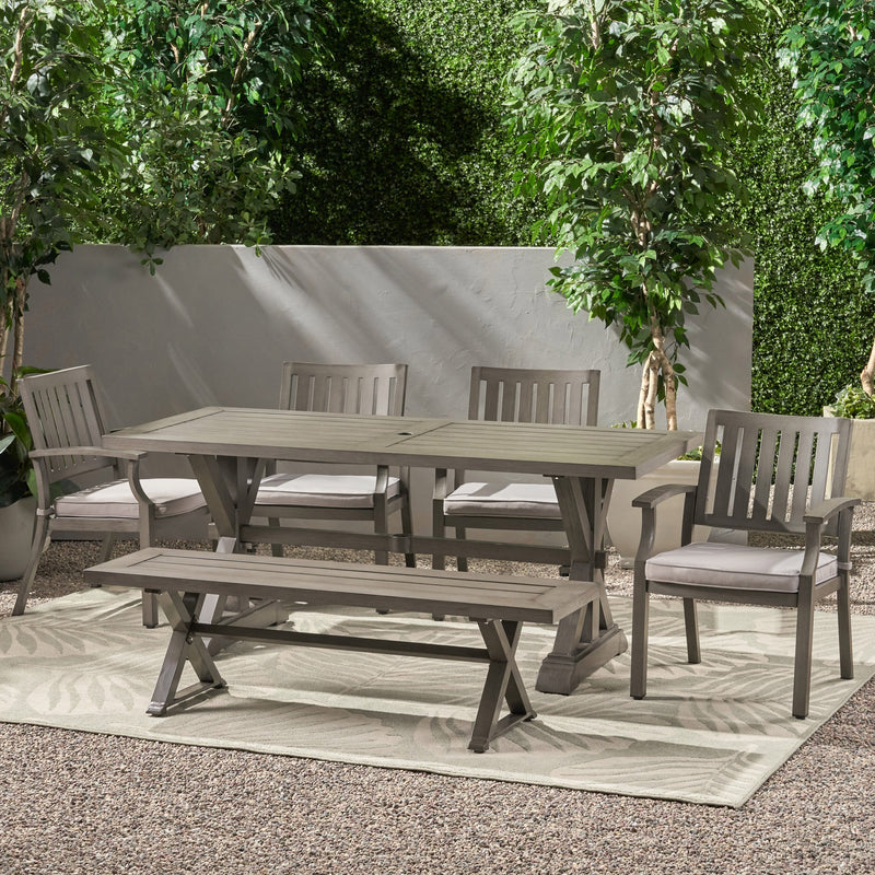 Outdoor Modern 6 Seater Aluminum Dining Set with Dining Bench - NH382013