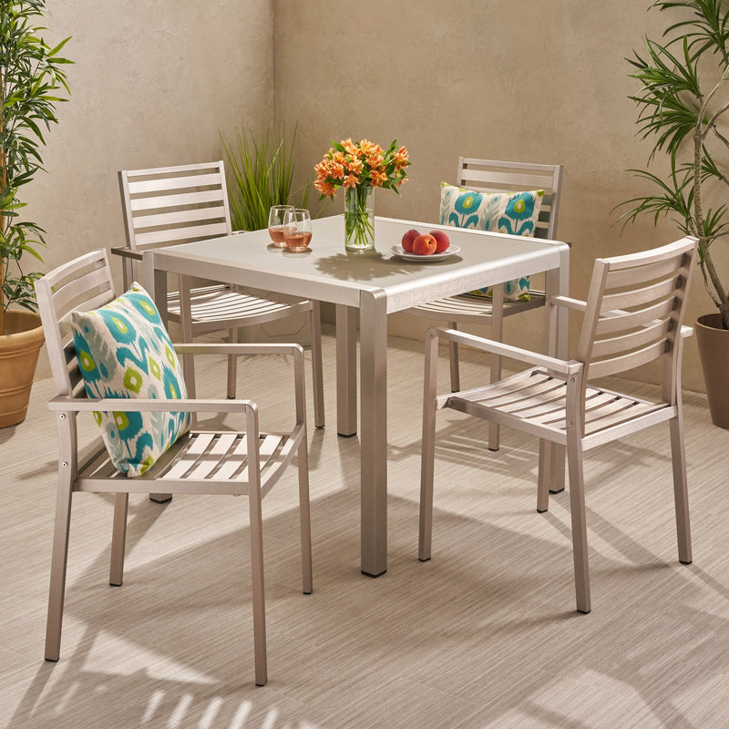 Outdoor Modern 4 Seater Aluminum Dining Set with Tempered Glass Table Top - NH668013