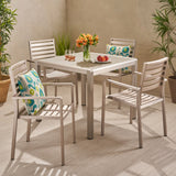 Outdoor Modern 4 Seater Aluminum Dining Set with Tempered Glass Table Top - NH668013