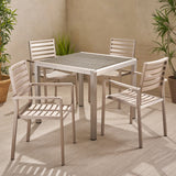 Outdoor Modern 4 Seater Aluminum Dining Set with Wicker Table Top - NH768013