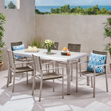 Outdoor Modern 6 Seater Aluminum Dining Set with Tempered Glass Table Top - NH938013