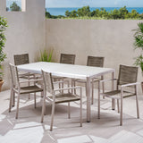 Outdoor Modern 6 Seater Aluminum Dining Set with Tempered Glass Table Top - NH938013