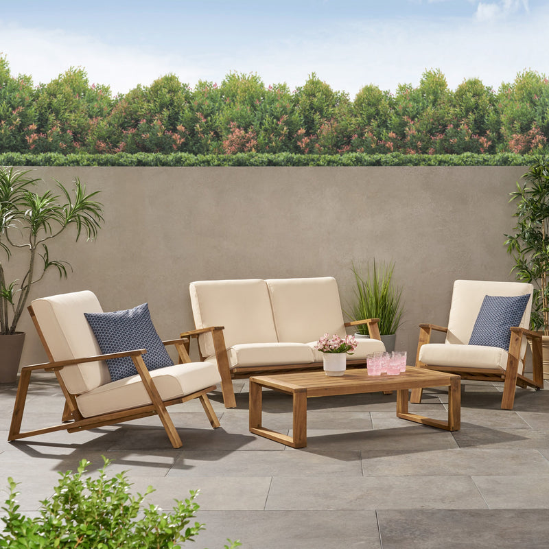 Outdoor Acacia Wood 4 Seater Chat Set with Cushions - NH684213