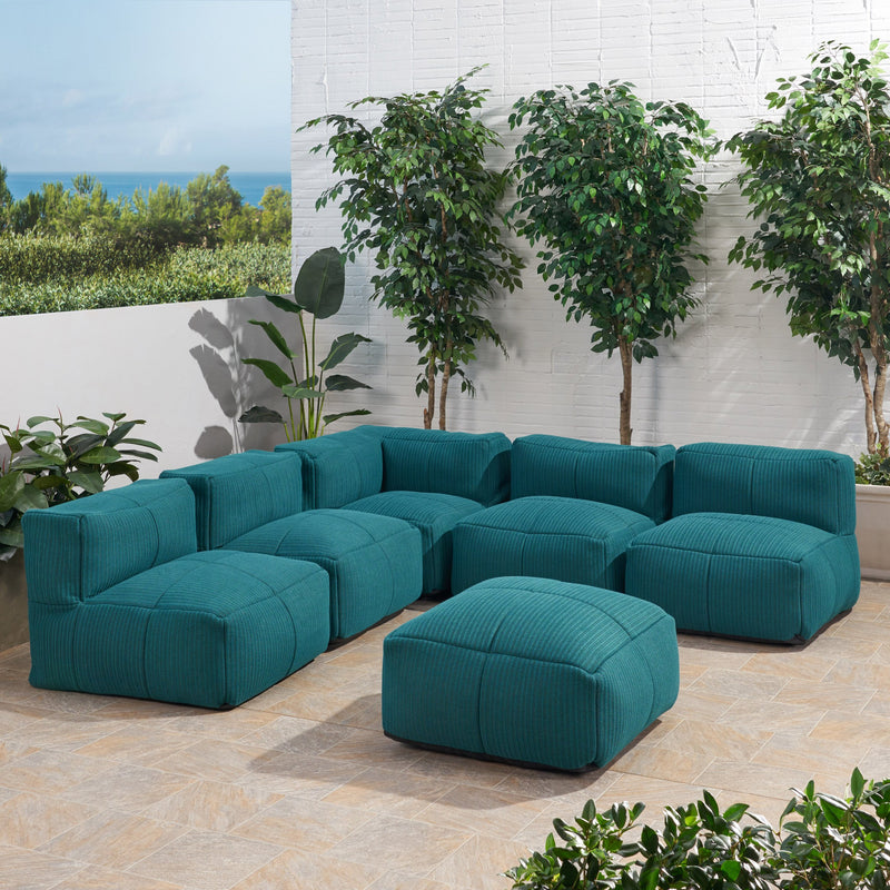 Outdoor Contemporary Fabric 5 Seater Bean Bag Sectional with Ottoman - NH032113