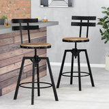 Modern Industrial Firwood Adjustable Height Swivel Barstools, Set of 2, Antique and Black Brushed Silver - NH217413