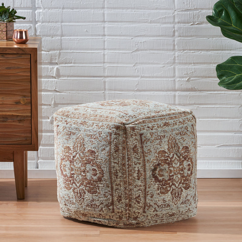 Hand Loomed Fabric Cube Pouf - NH306213