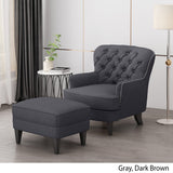 Contemporary Tufted Fabric Club Chair and Ottoman Set - NH569113