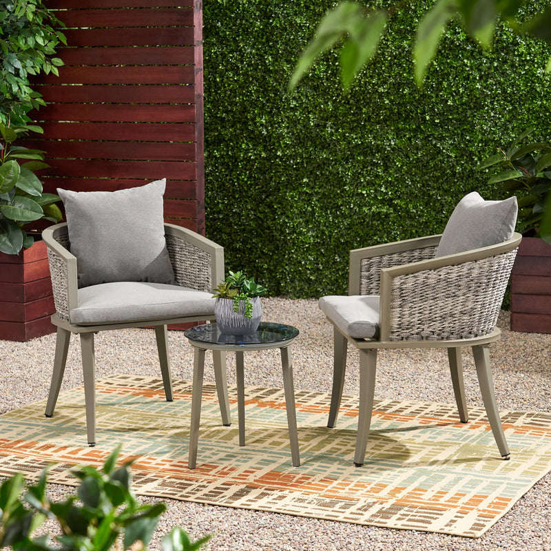 Outdoor Boho Wicker Chat Set with Side Table - NH622113