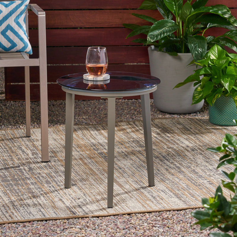 Outdoor Modern Side Table with Tempered Glass Top - NH522113