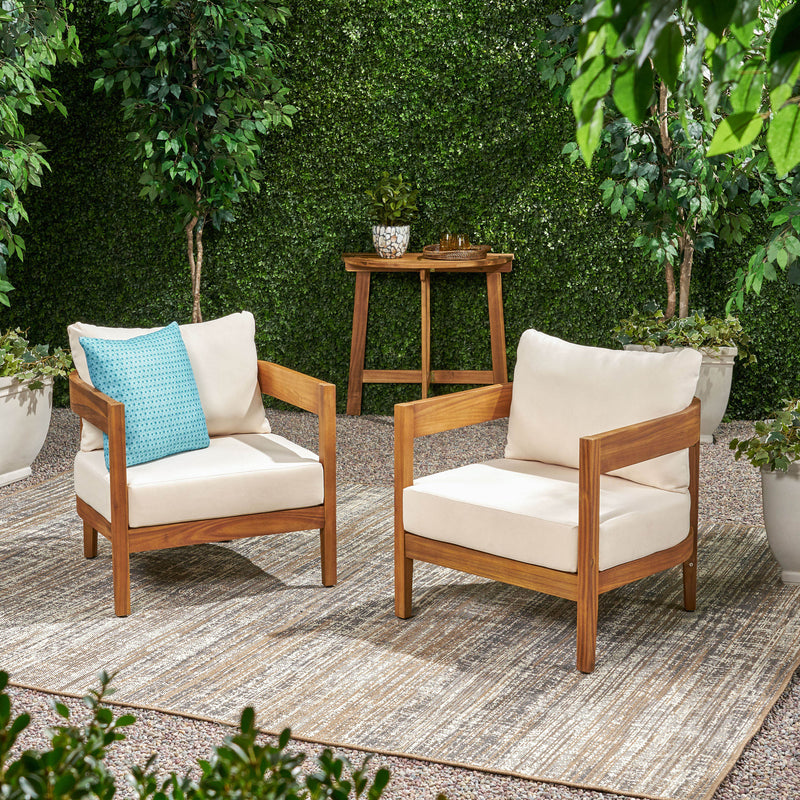Outdoor Acacia Wood Club Chair with Cushions - NH593213