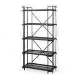 5-Shelf Industrial Metal Pipe Design Bookcase - NH818213
