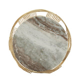 Modern Glam Handcrafted Marble Top Wire Frame Side Table, Natural and Gold - NH977413