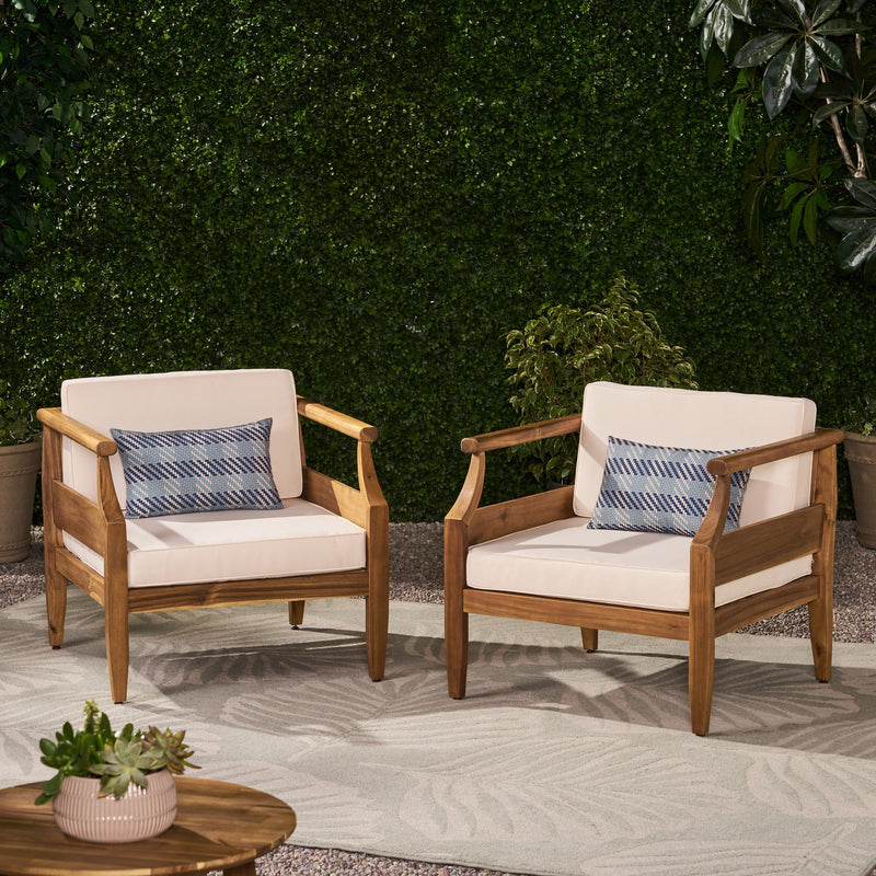 Outdoor Mid-Century Modern Acacia Wood Club Chair With Cushion - NH751213