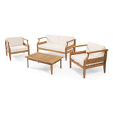 Outdoor Mid-Century Modern Acacia Wood 4 Seater Chat Set with Cushions - NH161213