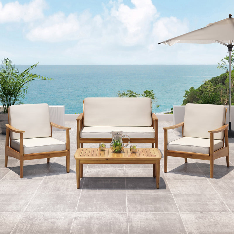 Outdoor Acacia Wood 4 Seater Chat Set with Coffee Table - NH546213