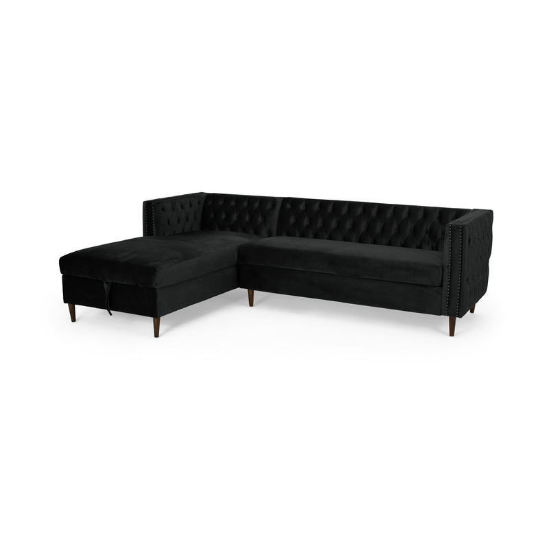 Contemporary Tufted Velvet Sectional Sofa with Storage Chaise Lounge - NH028213