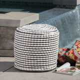 Outdoor Handcrafted Modern Water-Resistant Fabric Cylinder Pouf Ottoman - NH751303