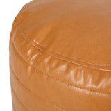 Contemporary Faux Leather Channel Stitch Pouf - NH797413