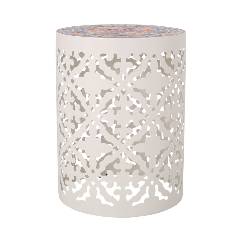 Outdoor Lace Cut Side Table with Tile Top - NH060313