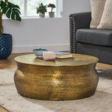 Modern Handcrafted Aluminum Drum Coffee Table, Aged Brass - NH867413