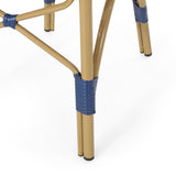 Outdoor Aluminum French Bistro Set, Navy Blue, White, and Bamboo Finish - NH254413