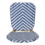 Outdoor Aluminum French Bistro Set, Navy Blue, White, and Bamboo Finish - NH254413