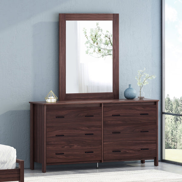 Contemporary 6 Drawer Vanity Dresser with Rectangular Mirror - NH319413
