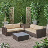 Outdoor 4 Seater Wicker Sofa Set with Storage Ottoman and Sunbrella Cushions - NH415803