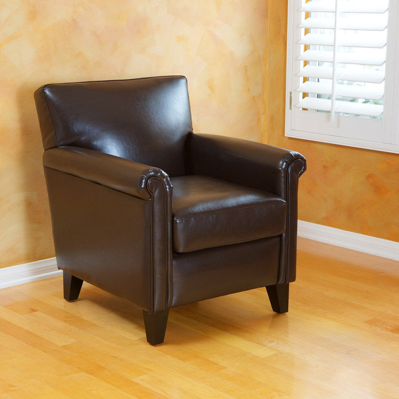 Classic Brown Bonded Leather Club Chair - NH290282