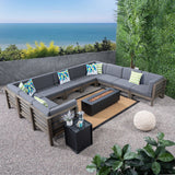 Outdoor 12 Piece U-Shaped Sectional Sofa Set with Fire Pit - NH521703
