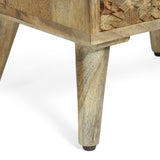 Boho Handcrafted Mango Wood 3 Drawer Nightstand, Natural - NH865413